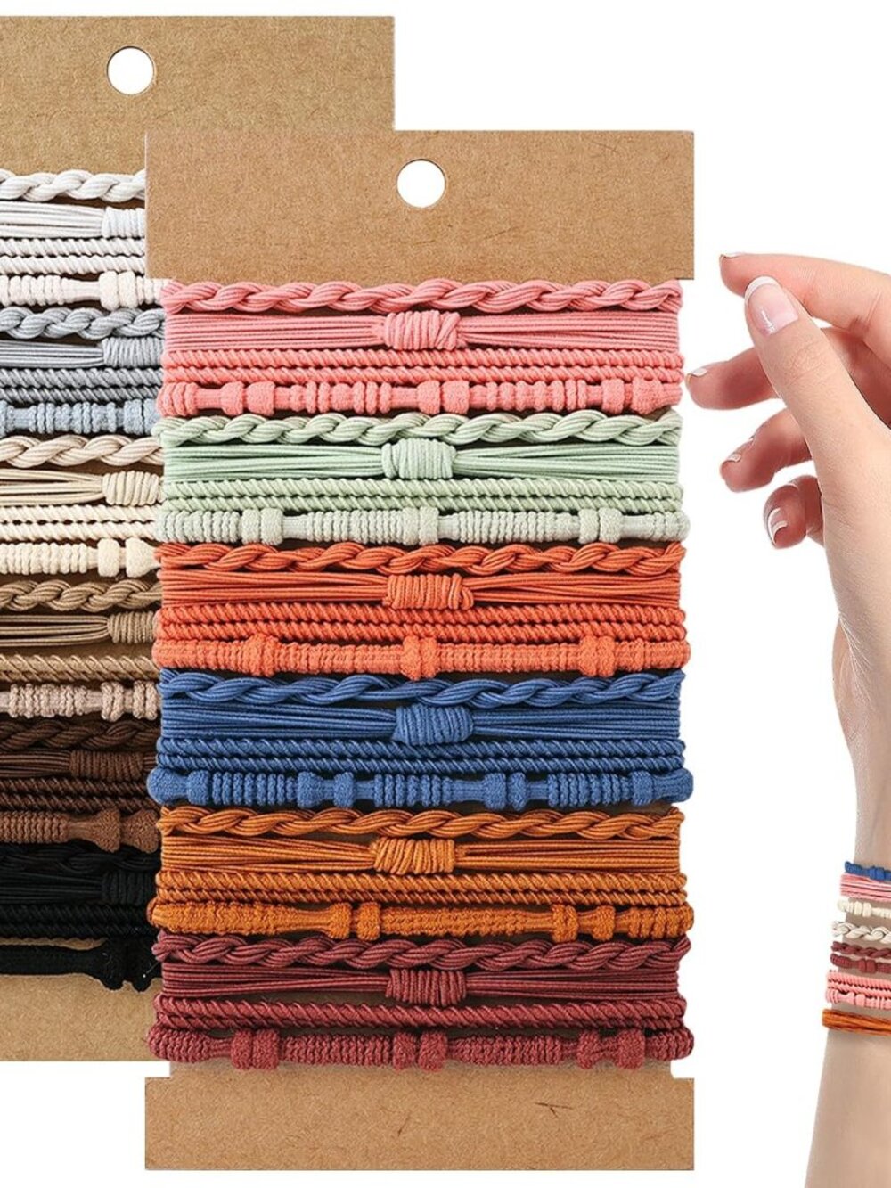 48 PCS Boho Hair Ties, Elastic Hair Tie Bracelets for Women, Cute Hair Ties No D